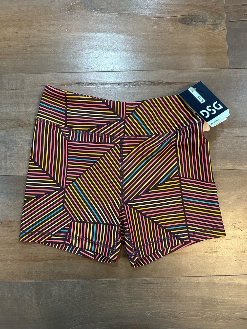DSG Women's Striped Geometric Performance Shorts - Pink Yellow Blue Black